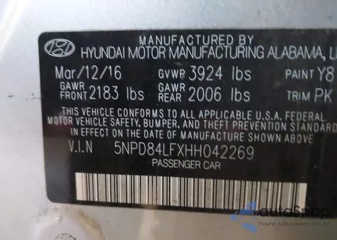 2017 Hyundai Elantra Se z USA, uszkodzony, nr VIN 5NPD84LFXHH042269